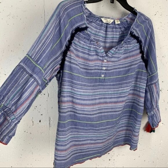 Caffe Marrakech Women’s Size Medium Blue Peasant Bohemian Boho Blouse - Picture 4 of 9